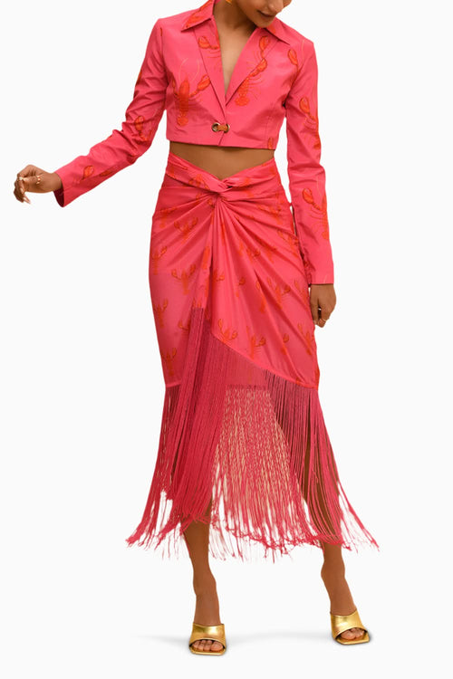 Tie Up Crop Jacket and Hot Pink Drape Skirt