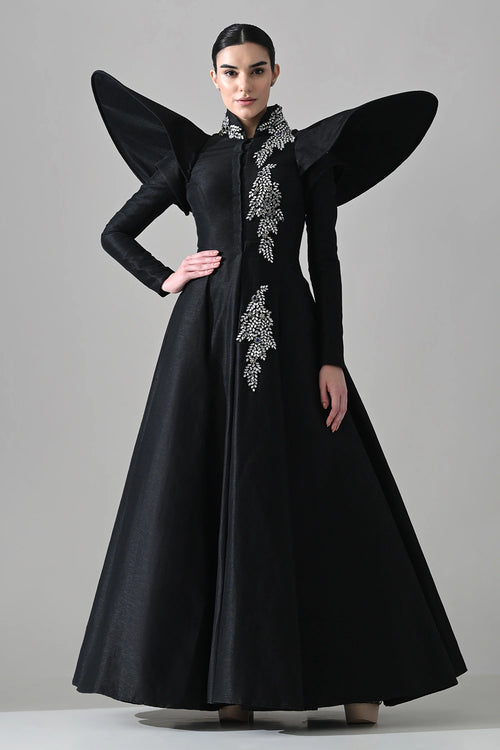 Black Gown With Winged Shoulders