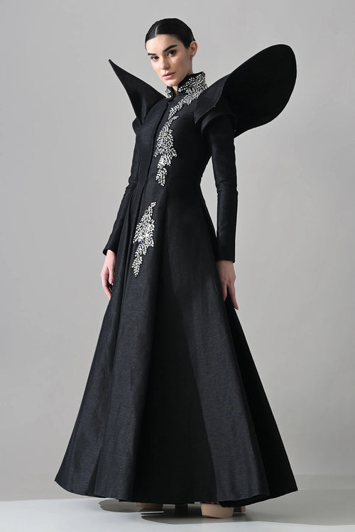 Black Gown With Winged Shoulders