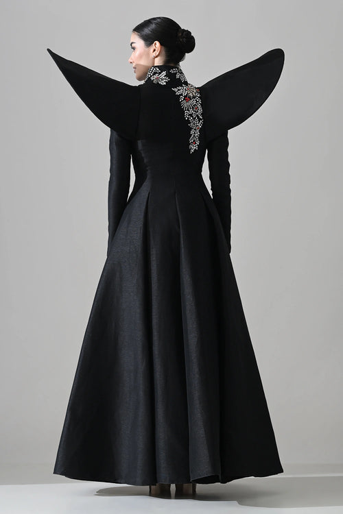 Black Gown With Winged Shoulders