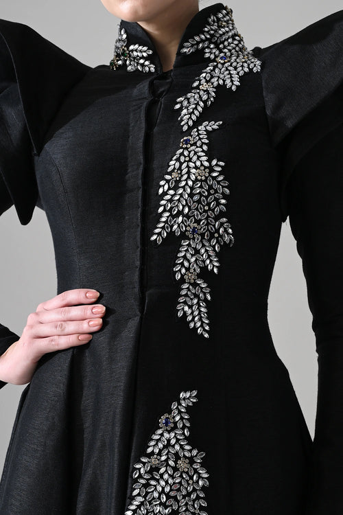 Black Gown With Winged Shoulders