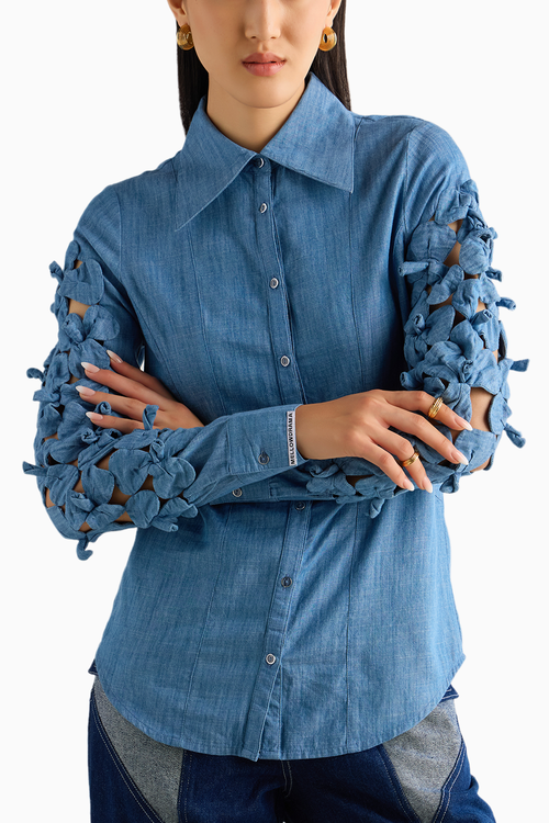 Denim 3D Flower Shirt