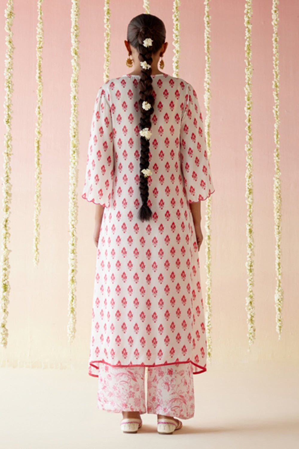 Raspberry A-Line Kurta with Wide Leg Pants