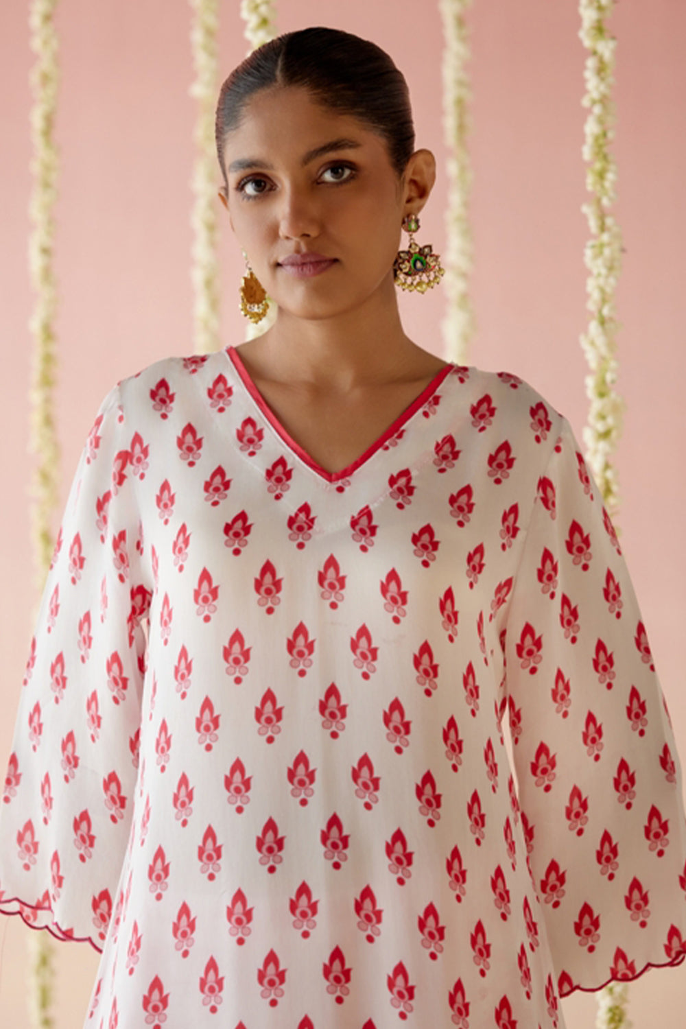 Raspberry A-Line Kurta with Wide Leg Pants