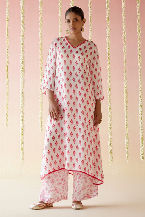 Raspberry A-Line Kurta with Wide Leg Pants