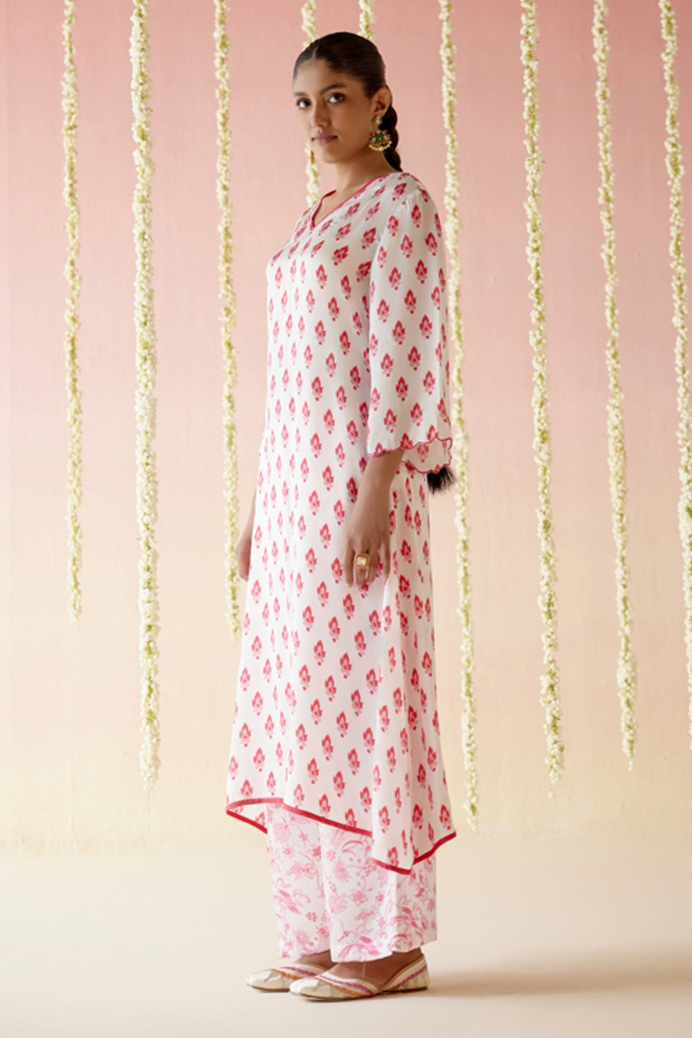 Raspberry A-Line Kurta with Wide Leg Pants