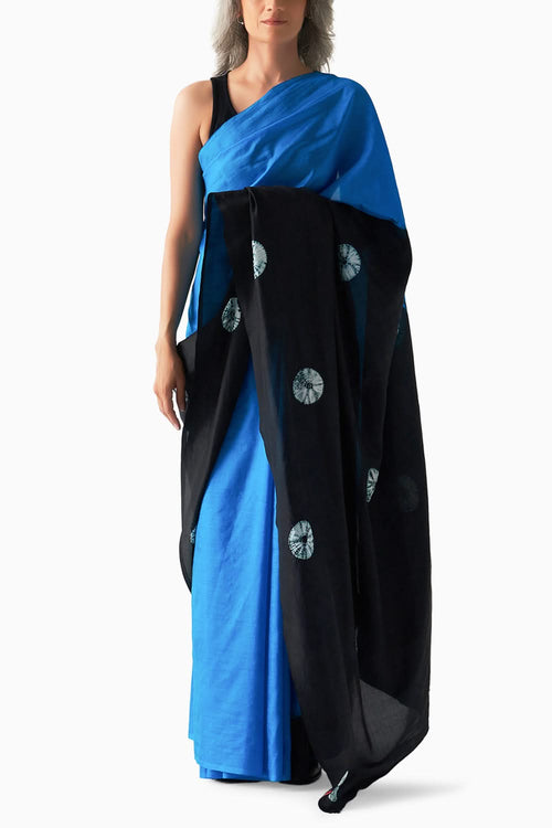 Methyl Blue Black Segment Polka Saree