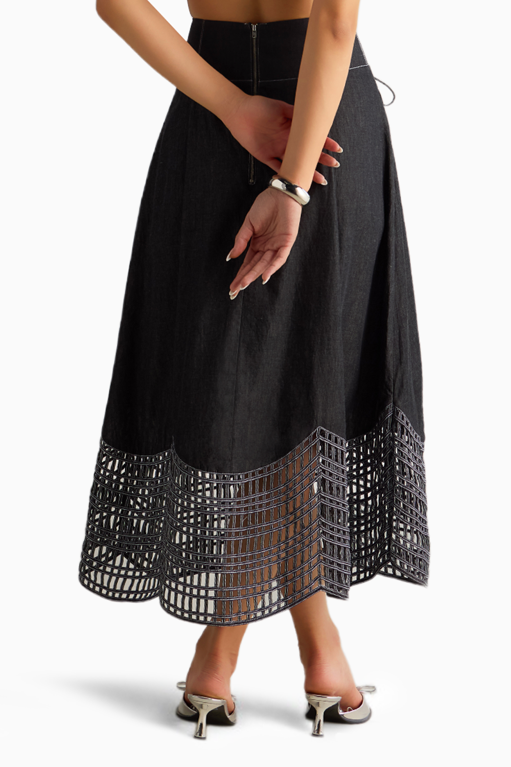 Black Denim Sunray Skirt