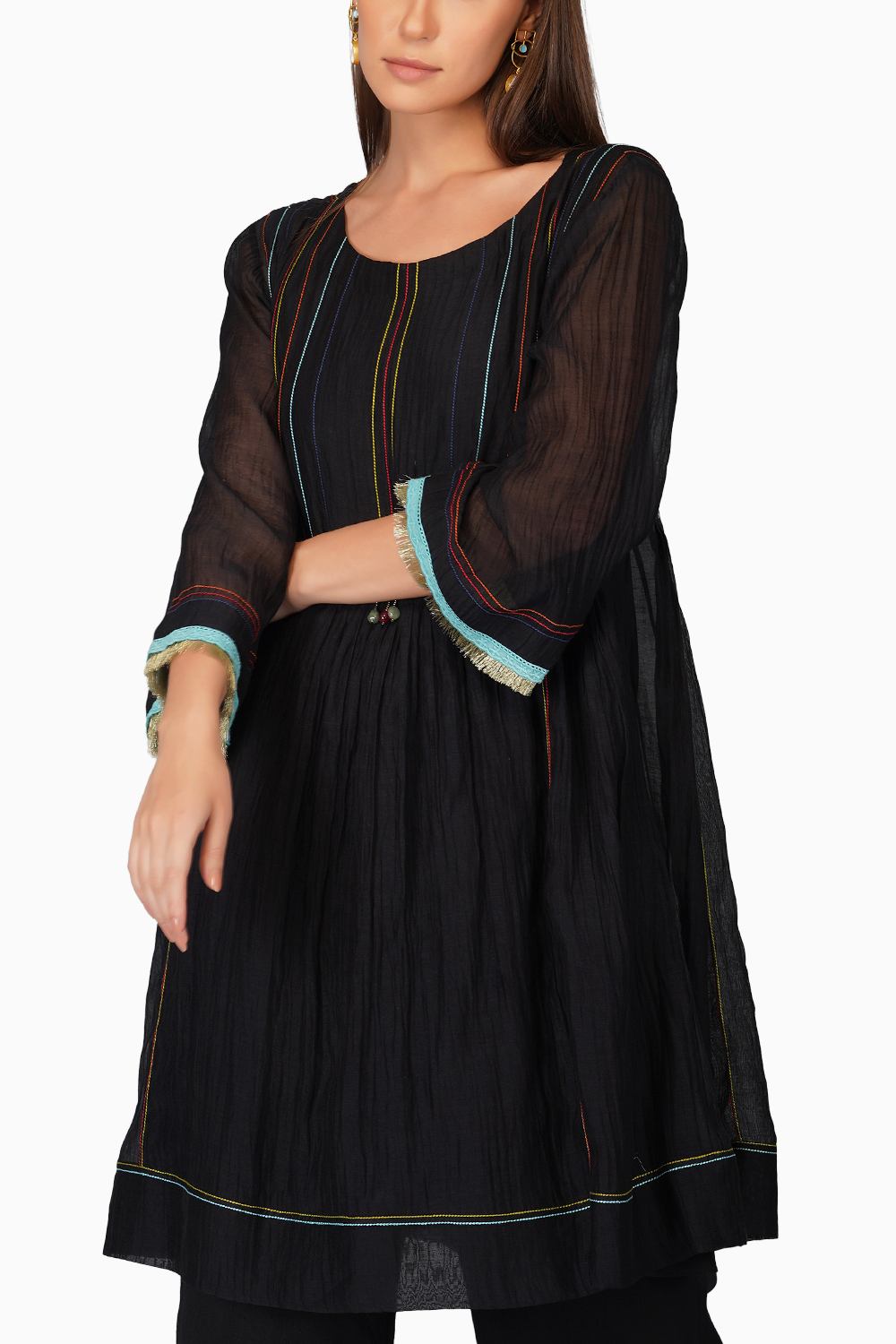 Contrast Thread Pleated Tunic Set