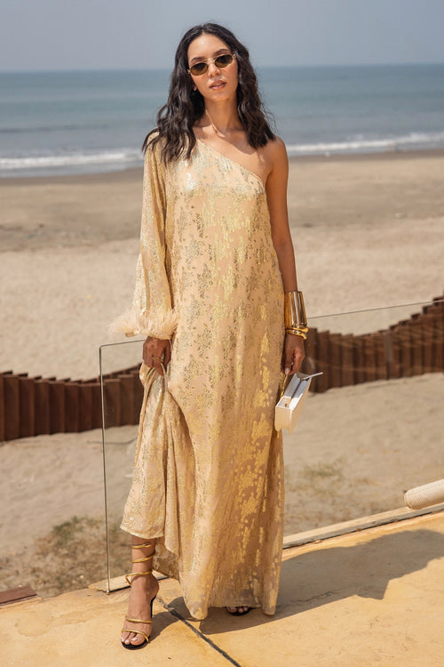 Gold One Shoulder Kaftan