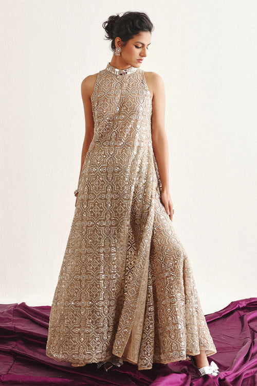 Silver Tulle Flared Sharara Pants