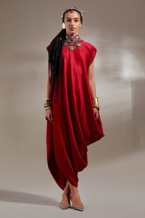 Sindoor Anka Rasa Drop Shoulder Dress