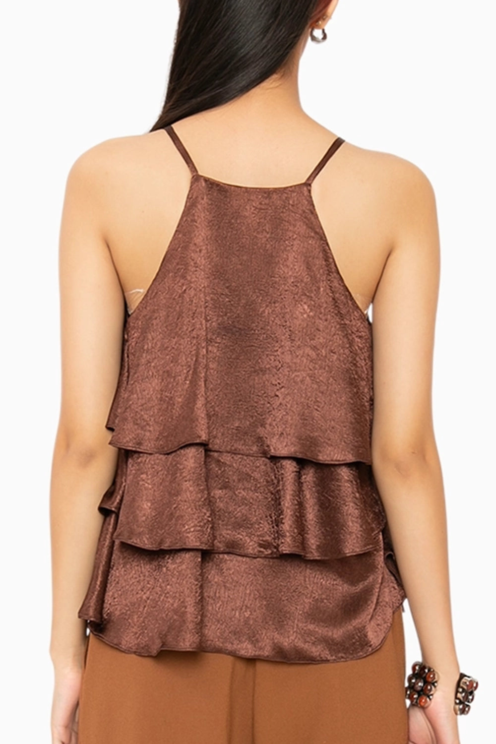 Bittersweet Brown Ruffle Top