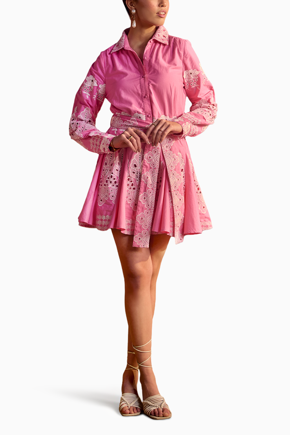 Pink Cosmos Broderie Anglaise Shirt Dress