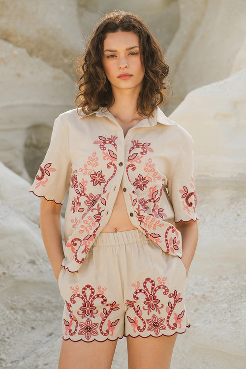 Rio Floral Beige-Pink Shorts