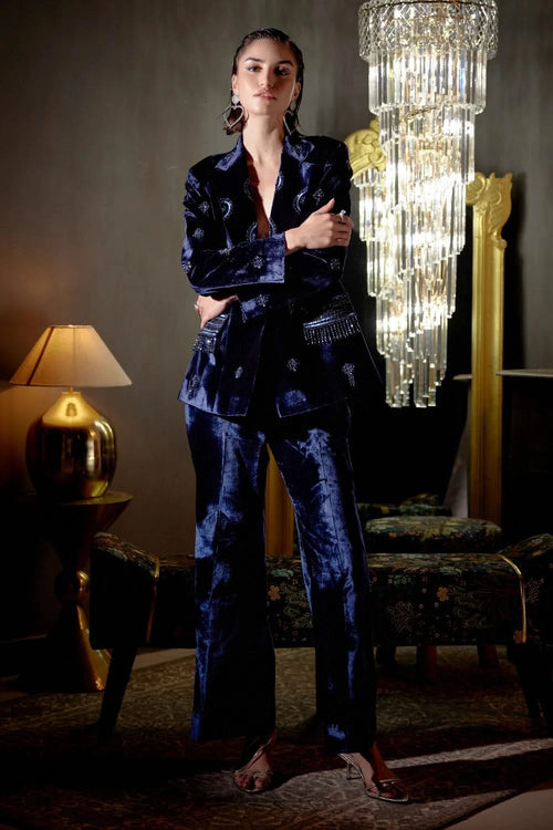 Blue Crescent Embroidered Set
