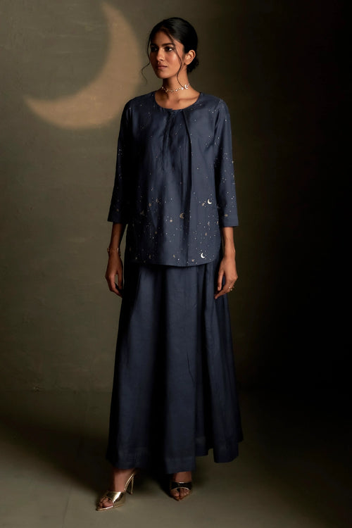 Blue Dusk Chaand Kurti Skirt Set