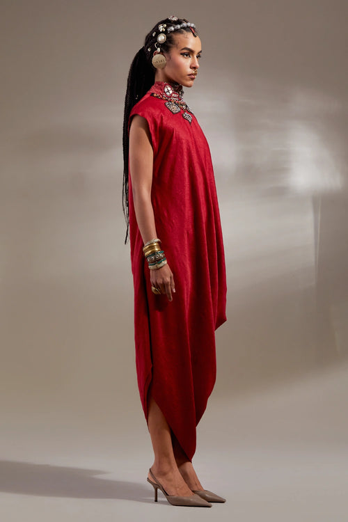 Sindoor Anka Rasa Drop Shoulder Dress