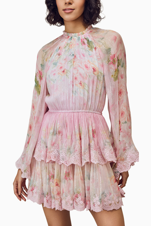 Multicolor Printed Short Dress with Bell Sleeves