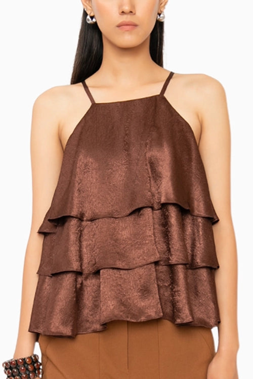 Bittersweet Brown Ruffle Top