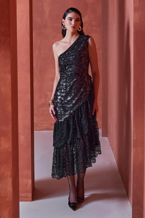 The Lumiere Black Sequins and Lace Dress