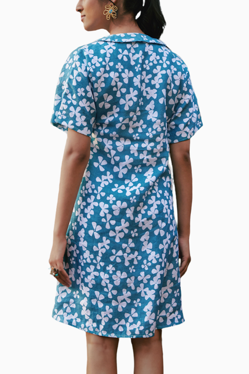 Green Blooms Printed Boho Style Neck-tie Dress