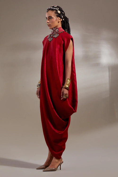 Sindoor Anka Rasa Drop Shoulder Dress