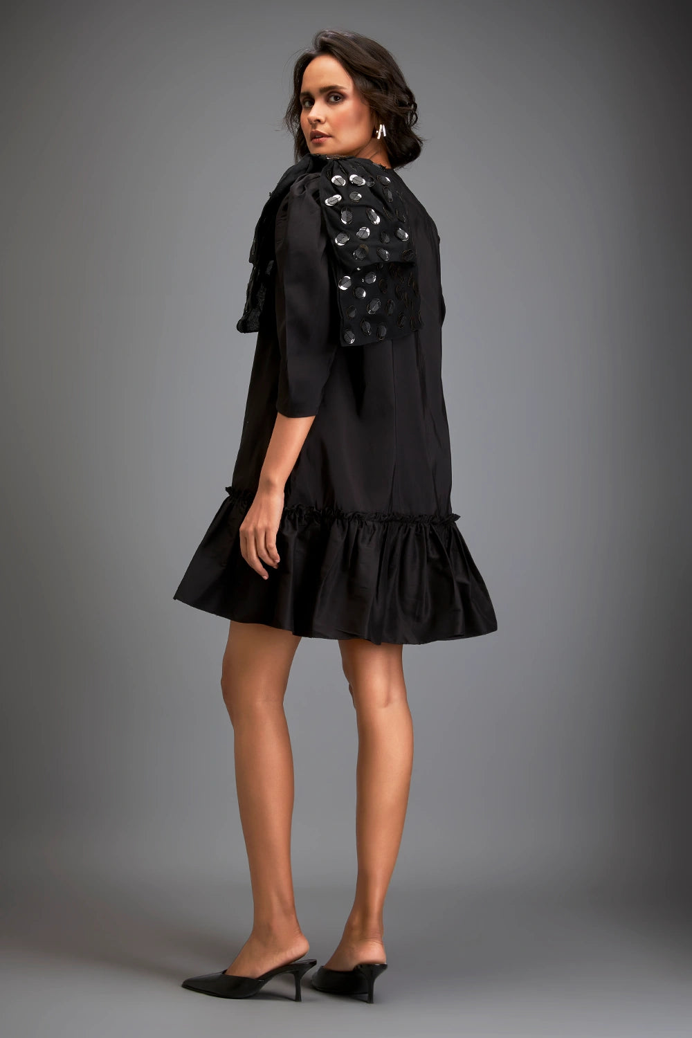Black Bold Gleam Shoulder Mini Dress