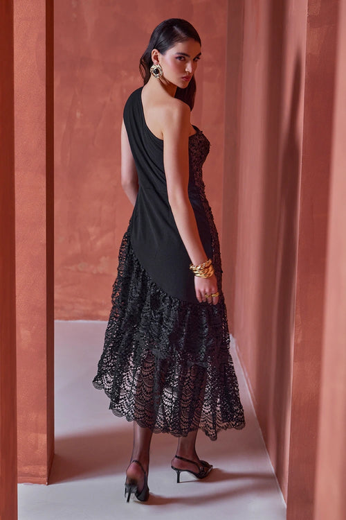 The Lumiere Black Sequins and Lace Dress