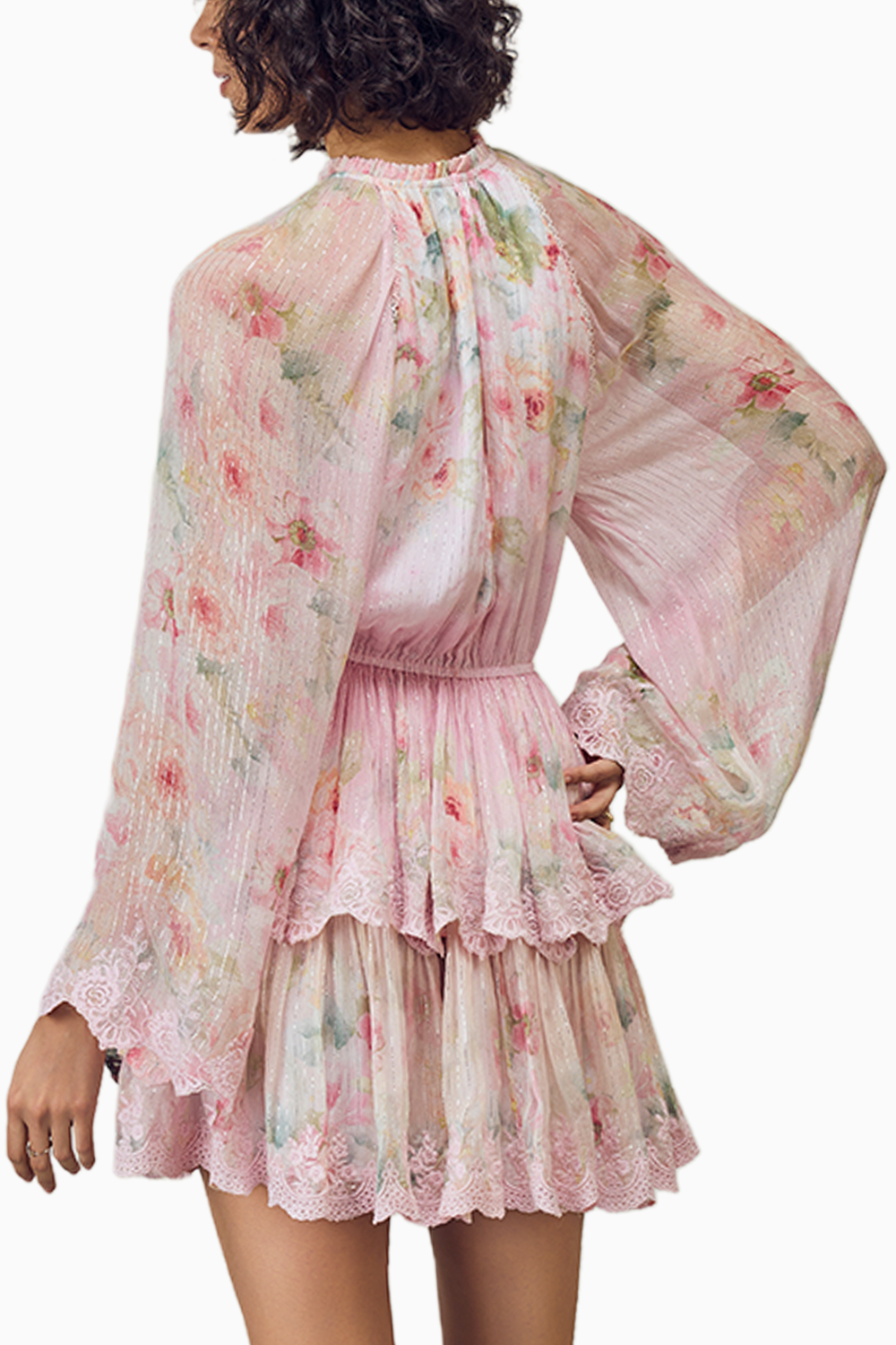 Multicolor Printed Short Dress with Bell Sleeves