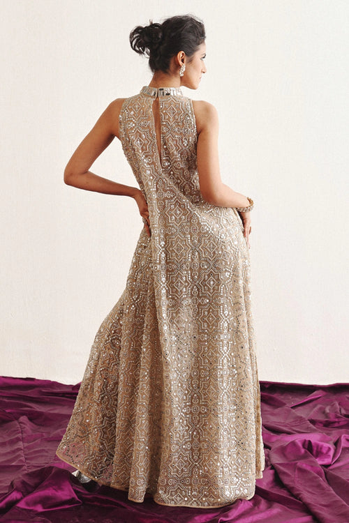 Silver Tulle Flared Sharara Pants