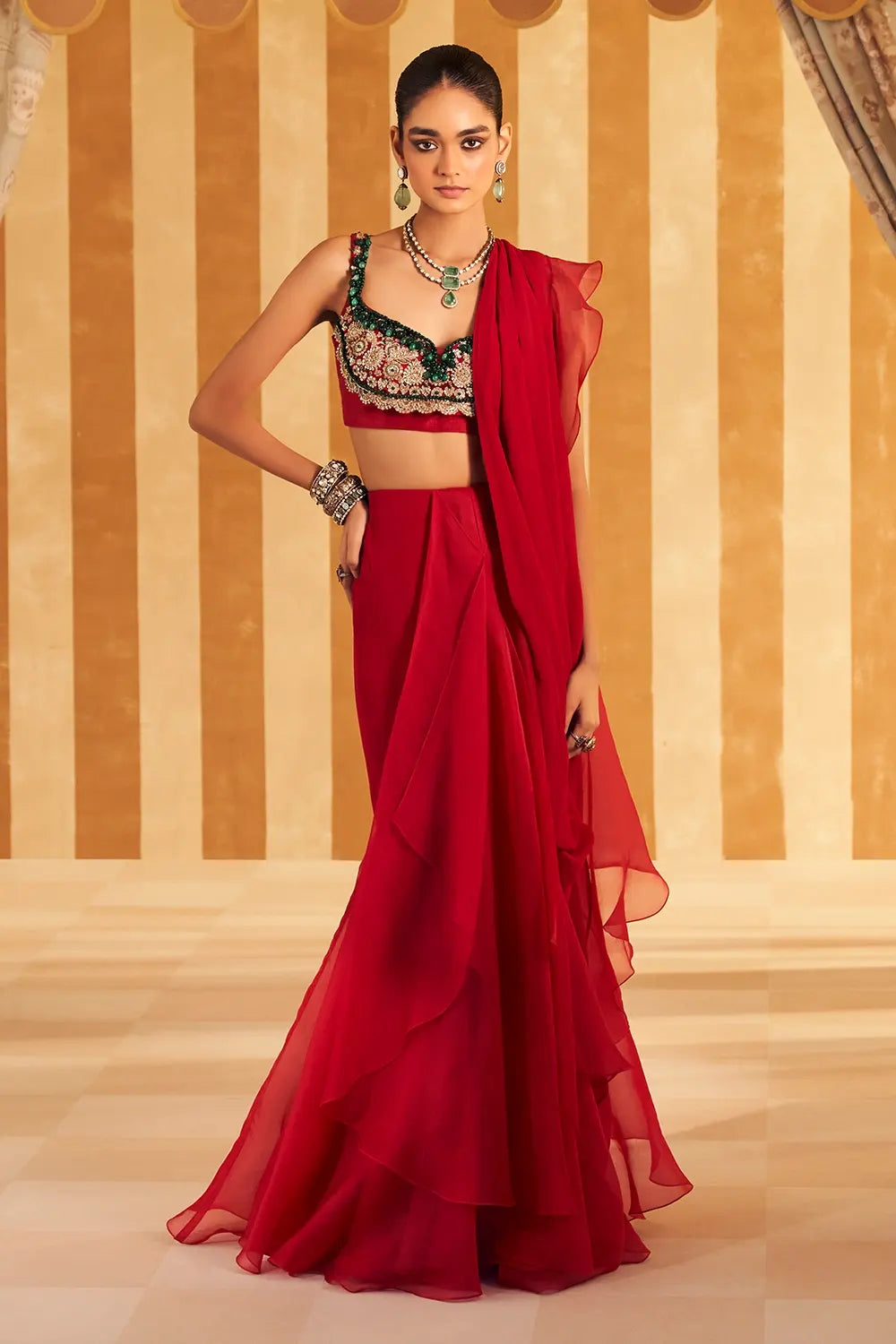 Chashm Red Sari Set