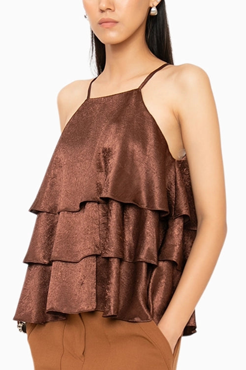 Bittersweet Brown Ruffle Top