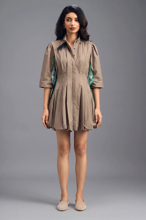 Mud Pleated Mini Dress
