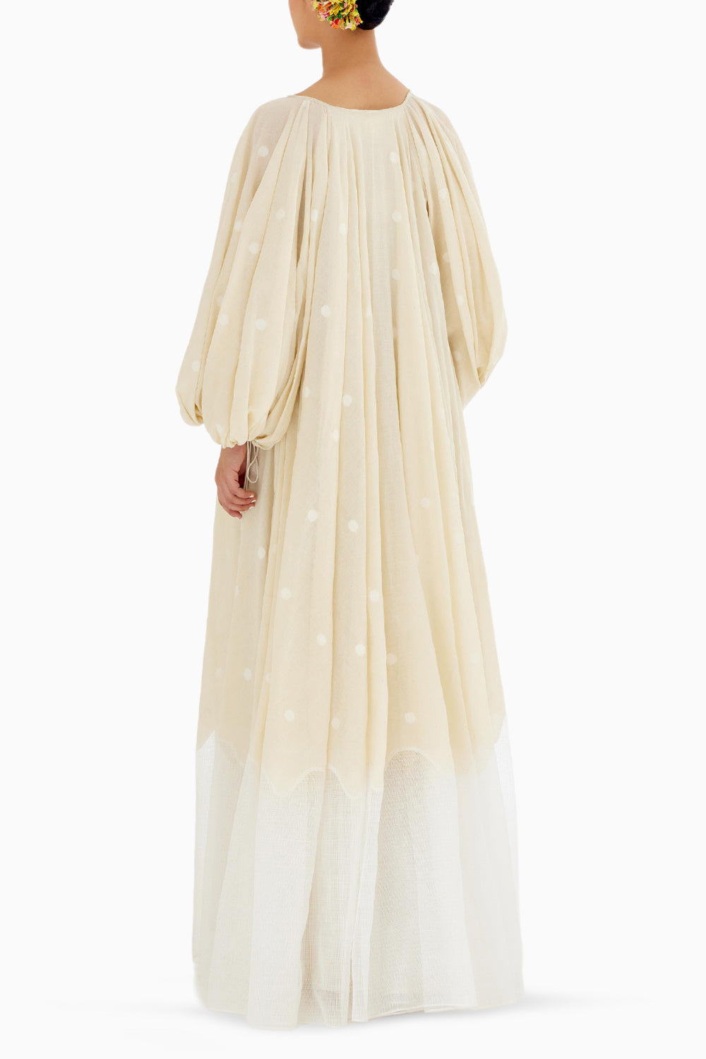 Cream Hand Woven Jamdani Maxi Dress