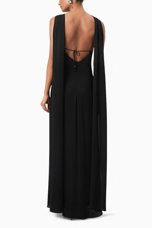 Black Rosette Halter Maxi Gown