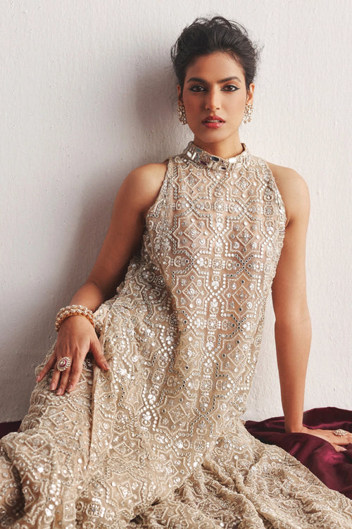 Silver Tulle Flared Sharara Pants