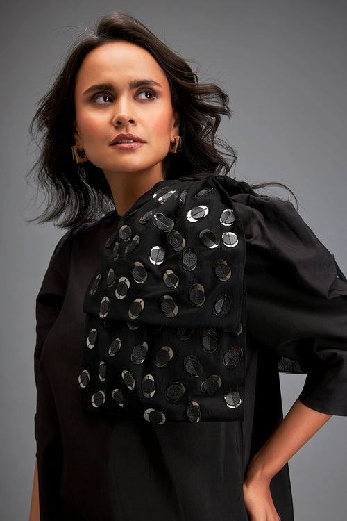 Black Bold Gleam Shoulder Mini Dress