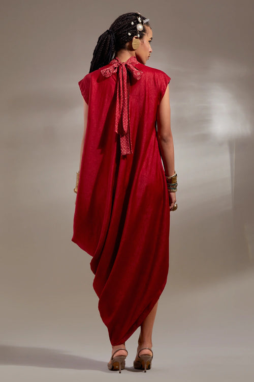 Sindoor Anka Rasa Drop Shoulder Dress