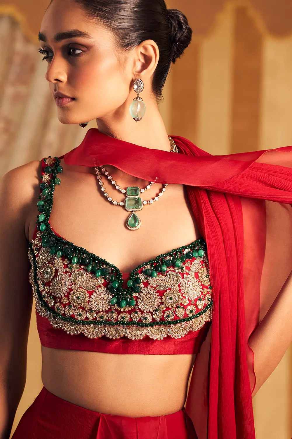 Chashm Red Sari Set