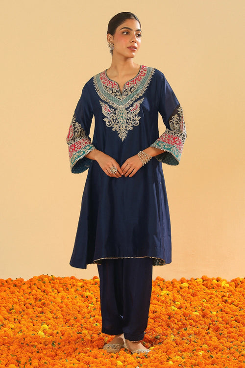 Mehrish Dark Blue Chauga with Salwar