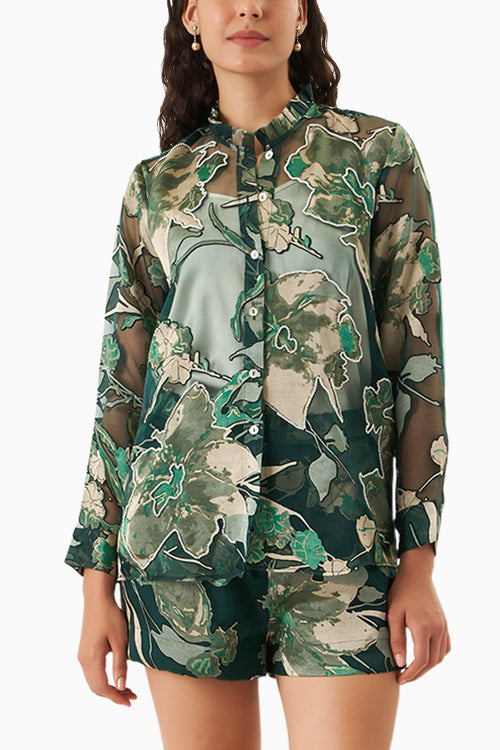 Petal Sheer Green Shorts Set