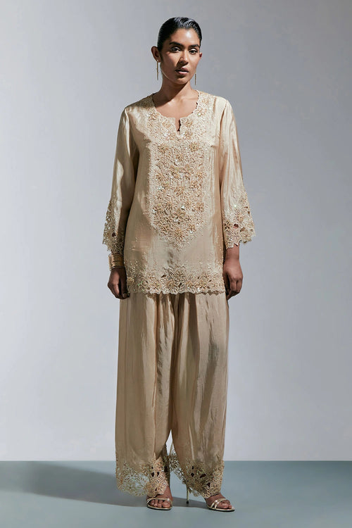 Floral Embroidered Silk Shell Salwar Set
