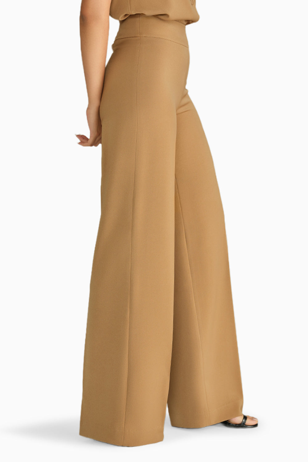 Camel Stretch Suiting Wide-Leg Trousers