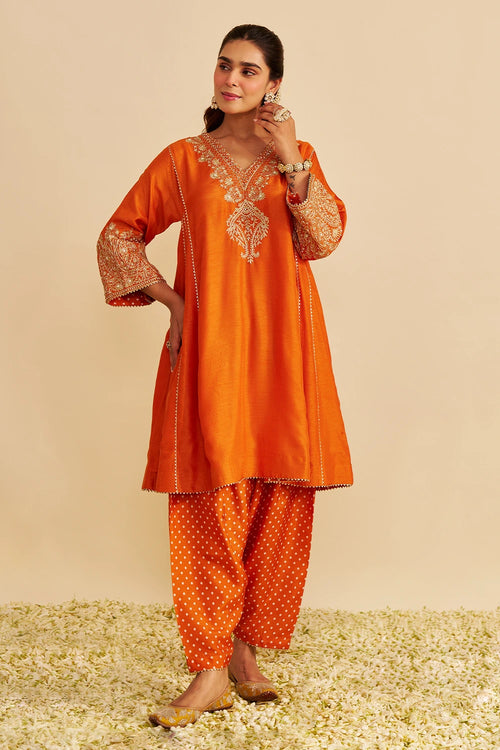 Niyah Orange Short Chauga with Salwar