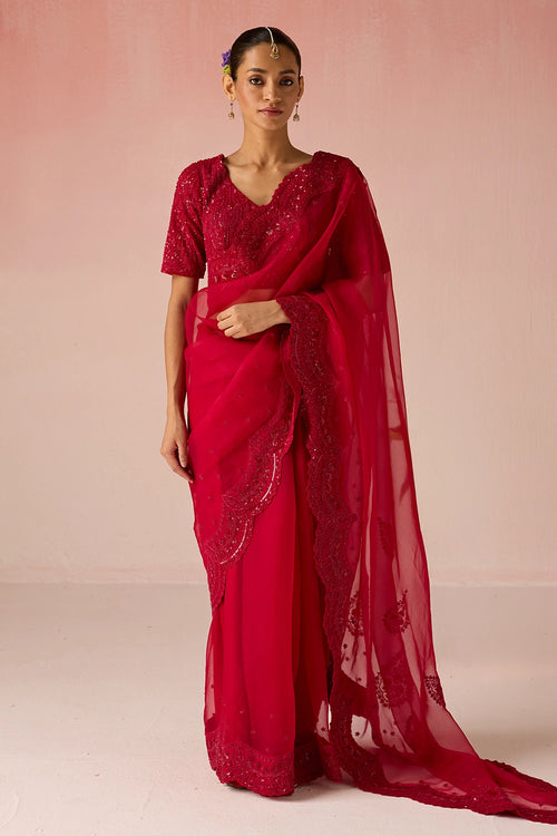 Red Bahaara Organza Silk Saree