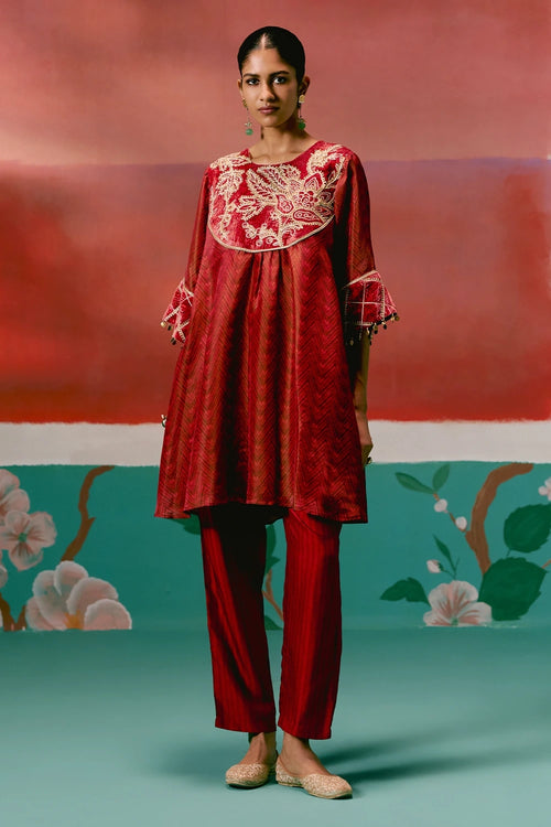 Maroon Embroidered Kurta Set