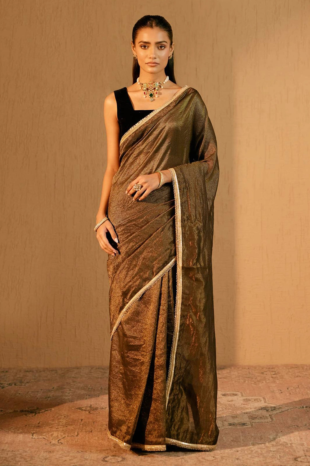 Black Lily Chanderi Stripe Saree