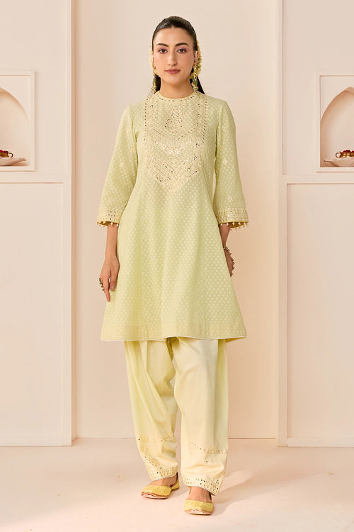 Nida Mint Green Short Choga with Farshi Salwar and Dupatta