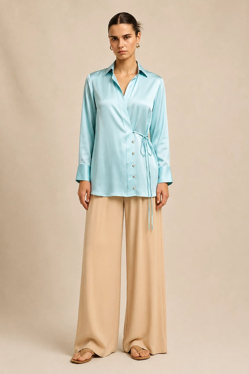 Tropical Breeze Blue Wrap Blouse